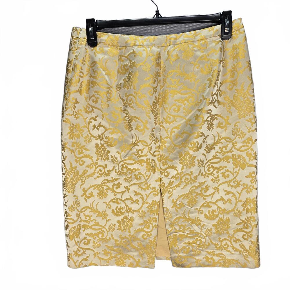 Banana Republic 100% Silk Gold Floral Brocade Pencil Skirt 10 Luxe Regency - Picture 2 of 9